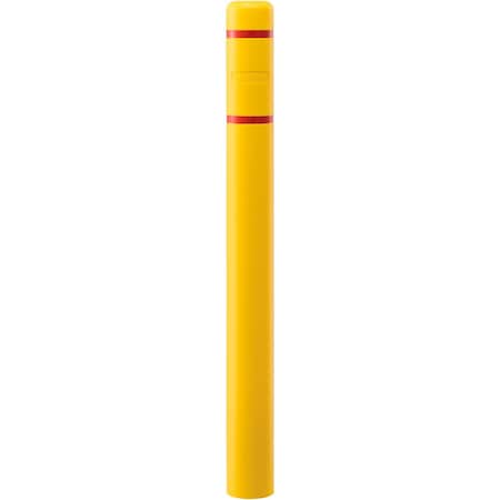 Global Industrial Bollard Post Sleeve, 4 D x 52 H, Yellow With Red Tape, HDPE 708406YR